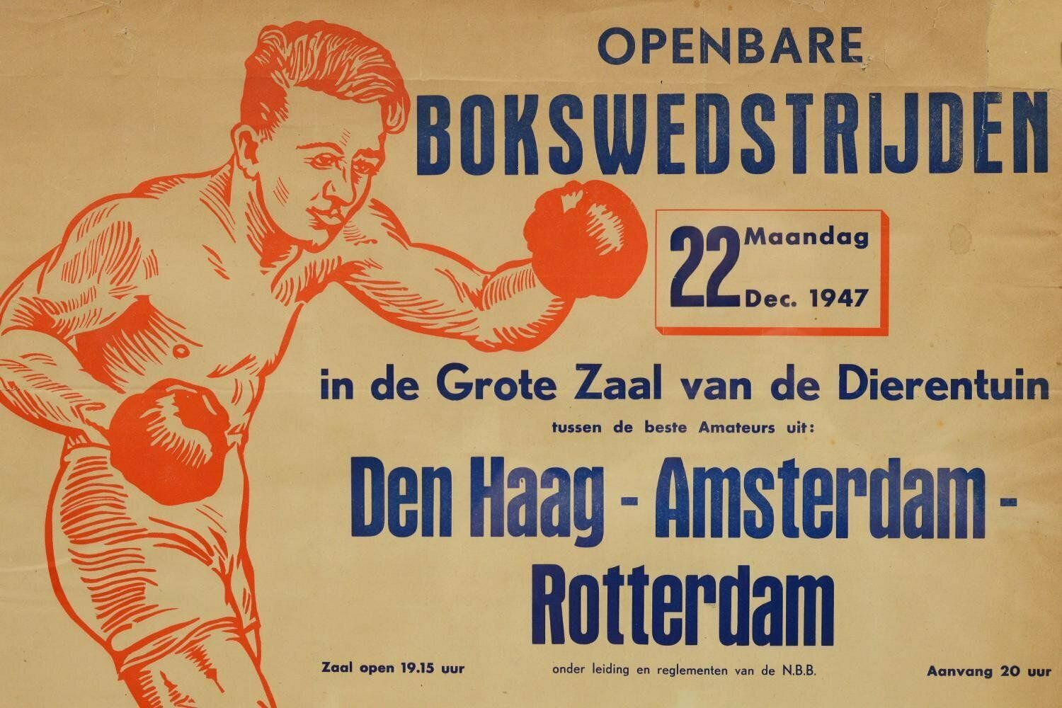 Boxing Match Poster, 1940s, Vintage photo for sale