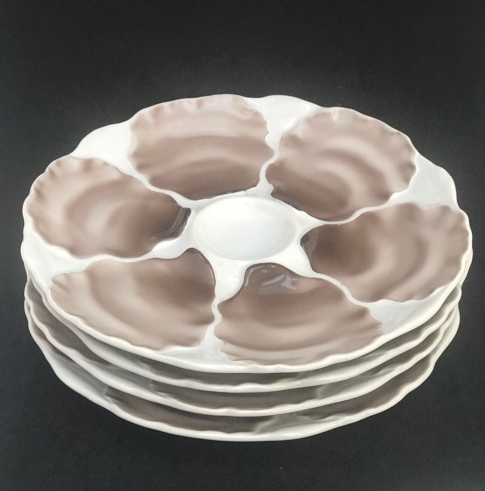 photo for sale 1 Oyster Plates White Brown Rare Oyster Dish, Majolica Vintage German White And Brun Oyster Plate Collector Dish, Dish Collection