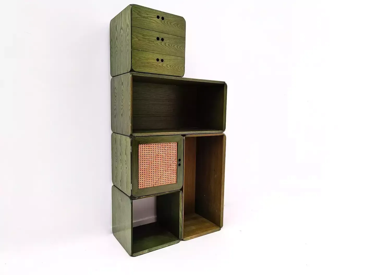 Mid Century Set Of Modular Green Wooden Cubes By Derk Jan De Vries, 1960s photo vintage