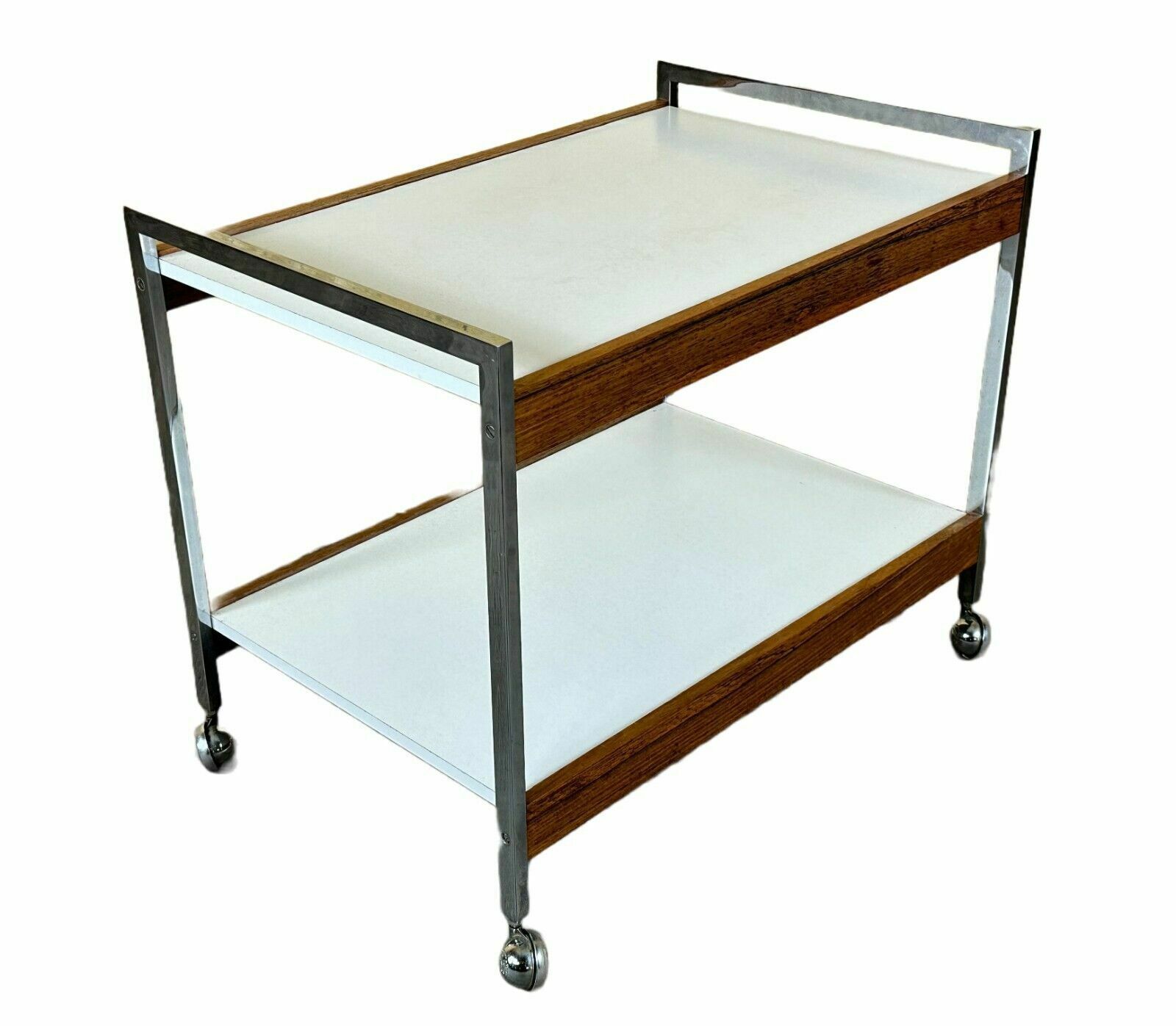 60s 70s Serving Trolley Dinette Made Of Teak & Chrome Danish Modern Design