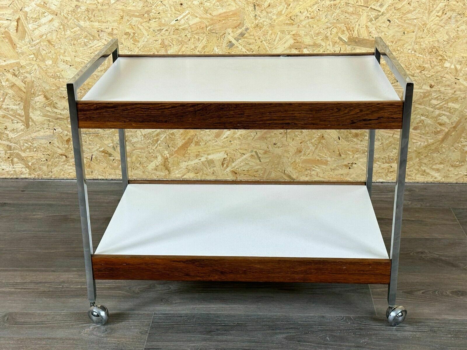 60s 70s Serving Trolley Dinette Made Of Teak & Chrome Danish Modern Design photo furniture