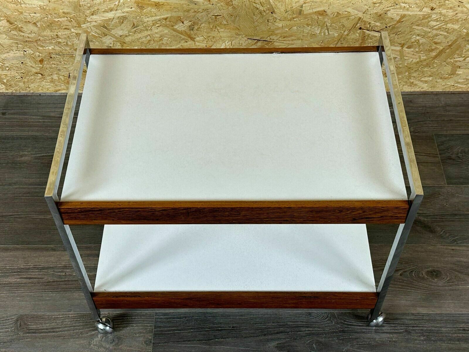 60s 70s Serving Trolley Dinette Made Of Teak & Chrome Danish Modern Design photo vinterior