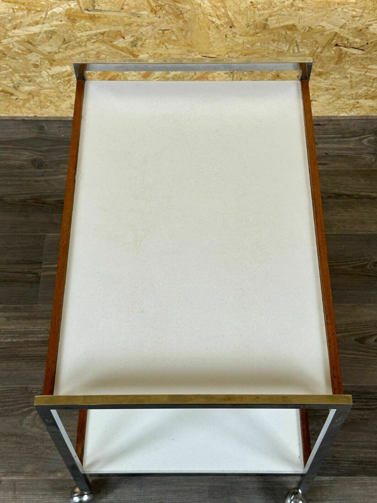 60s 70s Serving Trolley Dinette Made Of Teak & Chrome Danish Modern Design photo vintage
