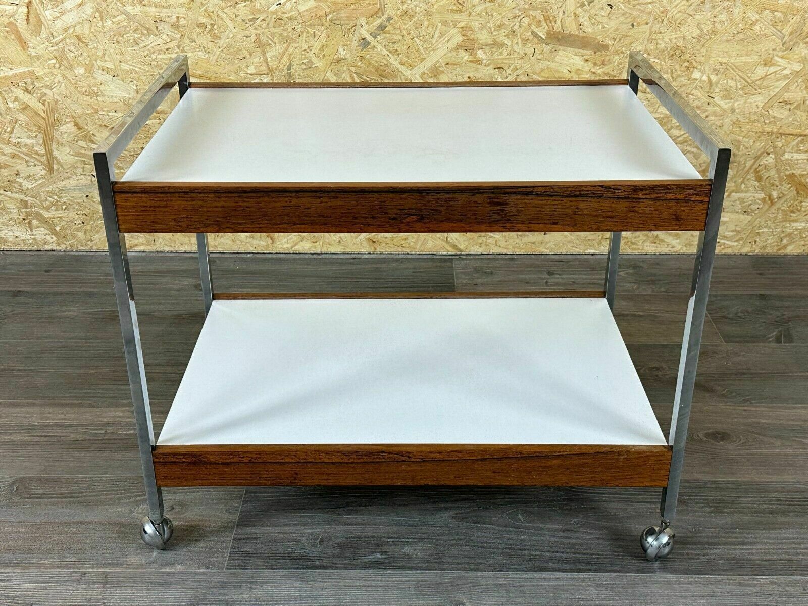 Furniture 60s 70s Serving Trolley Dinette Made Of Teak & Chrome Danish Modern Design photo