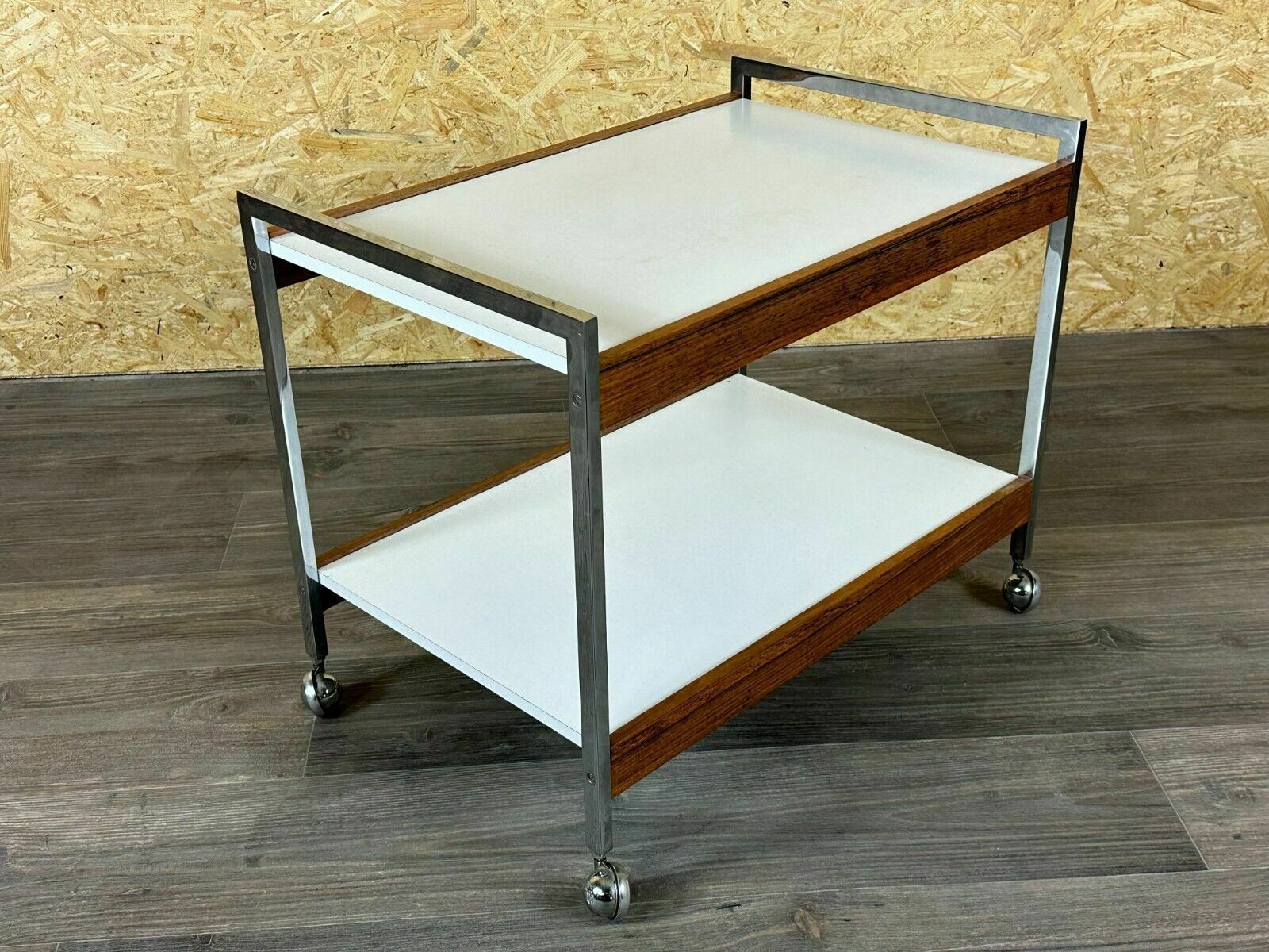 424.0 60s 70s Serving Trolley Dinette Made Of Teak & Chrome Danish Modern Design photo