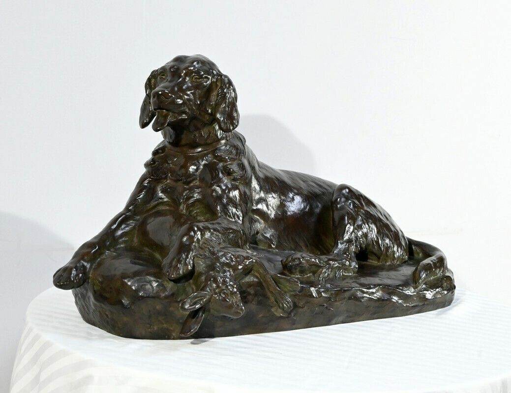 Bronze “The Dog With The Hare”, Signed Je. Masson – Early 20th Century photo for sale