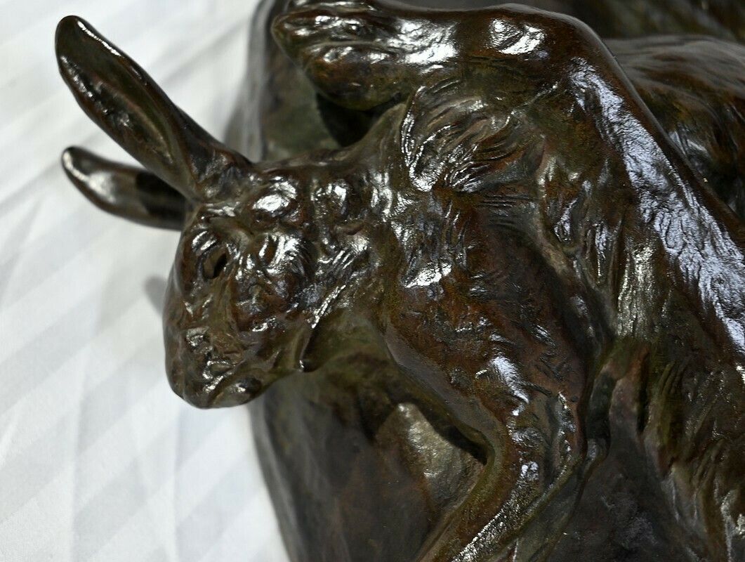 photo buy Bronze “The Dog With The Hare”, Signed Je. Masson – Early 20th Century