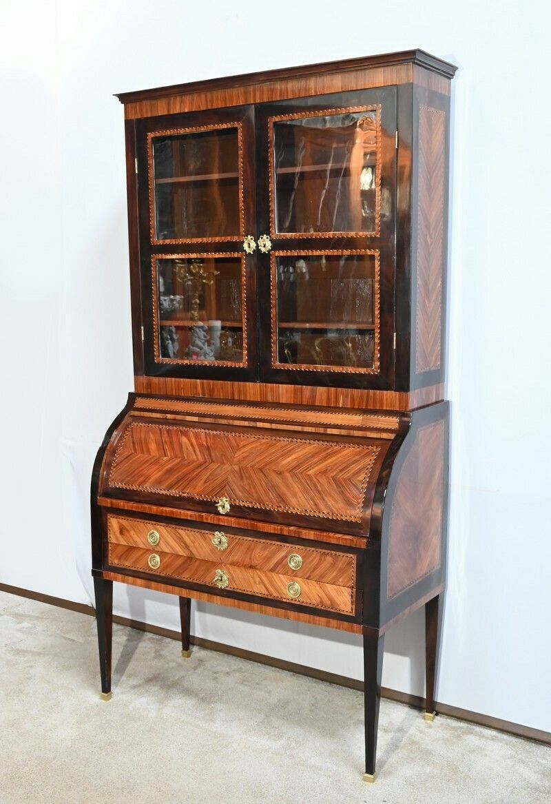 Exceptional Cylinder Desk Showcase In Precious Wood – Late 18th Century photo Furniture