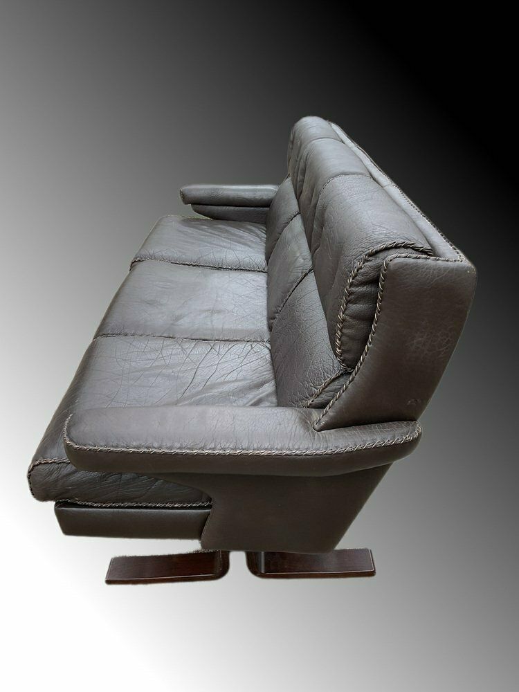 Furniture Mid Century Swedish 3 Seater Leather Sofa By Arne Norell, 1970s photo