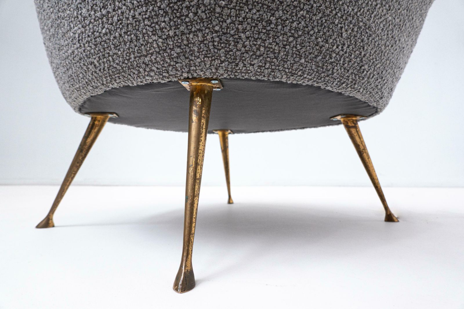 Pair Of Mid Century Grey New Upholstery And Brass Feets Armchairs, Italy, 1950s photo vintage