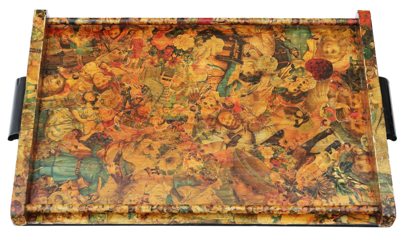 Antique Decoupage Serving Tray C1920