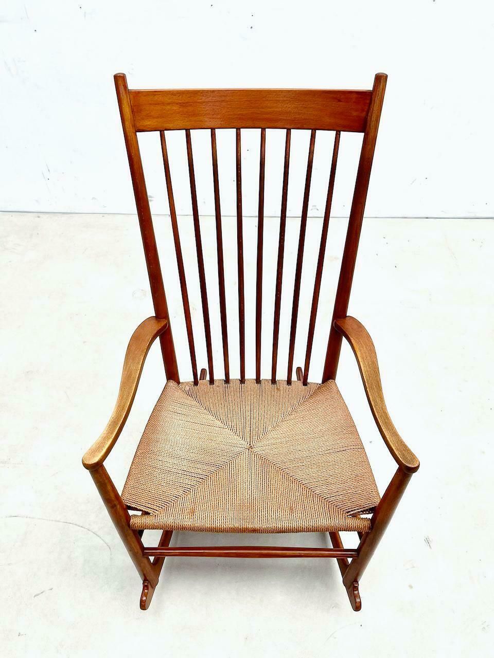 Mid Century Modern Scandinavian Rocking Chair Model J16 By Hans Wegner, 1960s photo vinterior