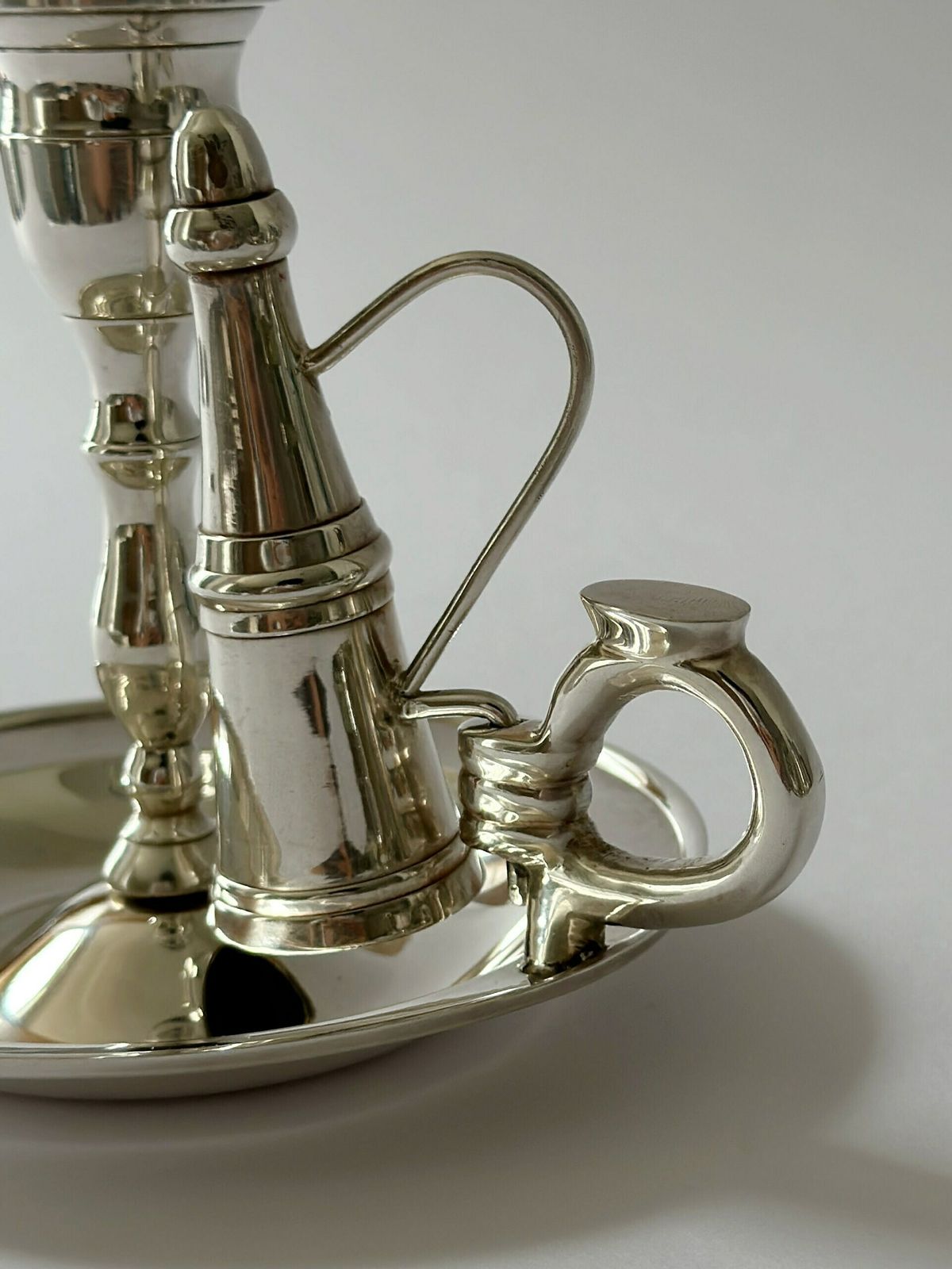Vintage Silver Colour Candleholder With Snuffer And Handle. Chamber Candlestick Holder Set With 6 Candles photo Home Decor