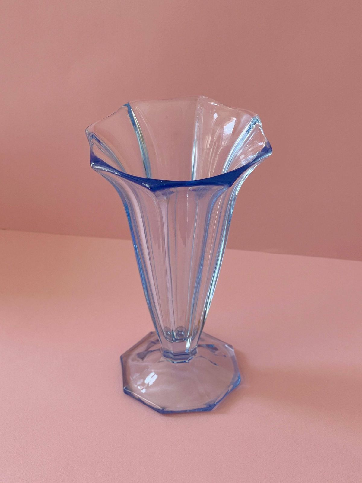 Vintage Blue Vase. French Vintage Blue Glass Flower Vase.