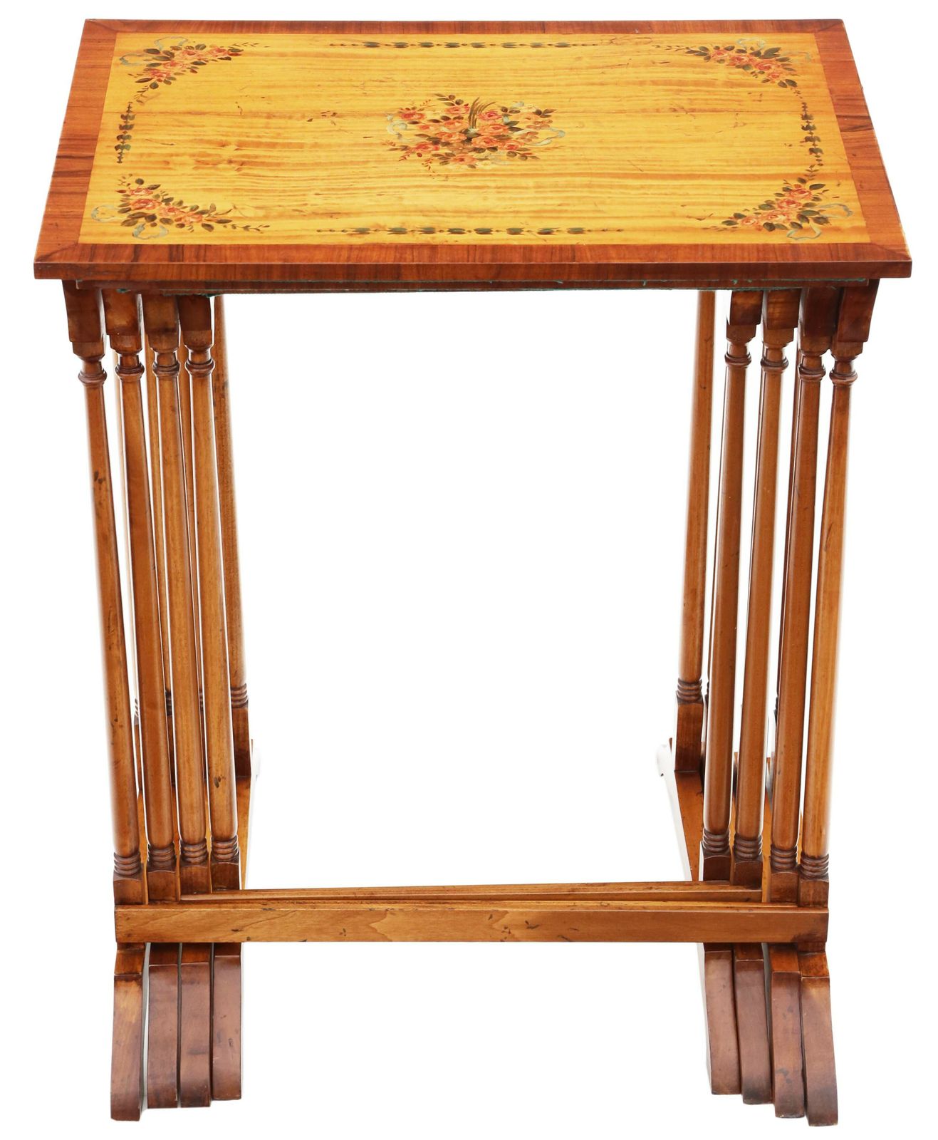 Antique Retro Vintage Fine Quality Decorated Satinwood Nest Of 4 Georgian Revival Tables C1960 photo Furniture