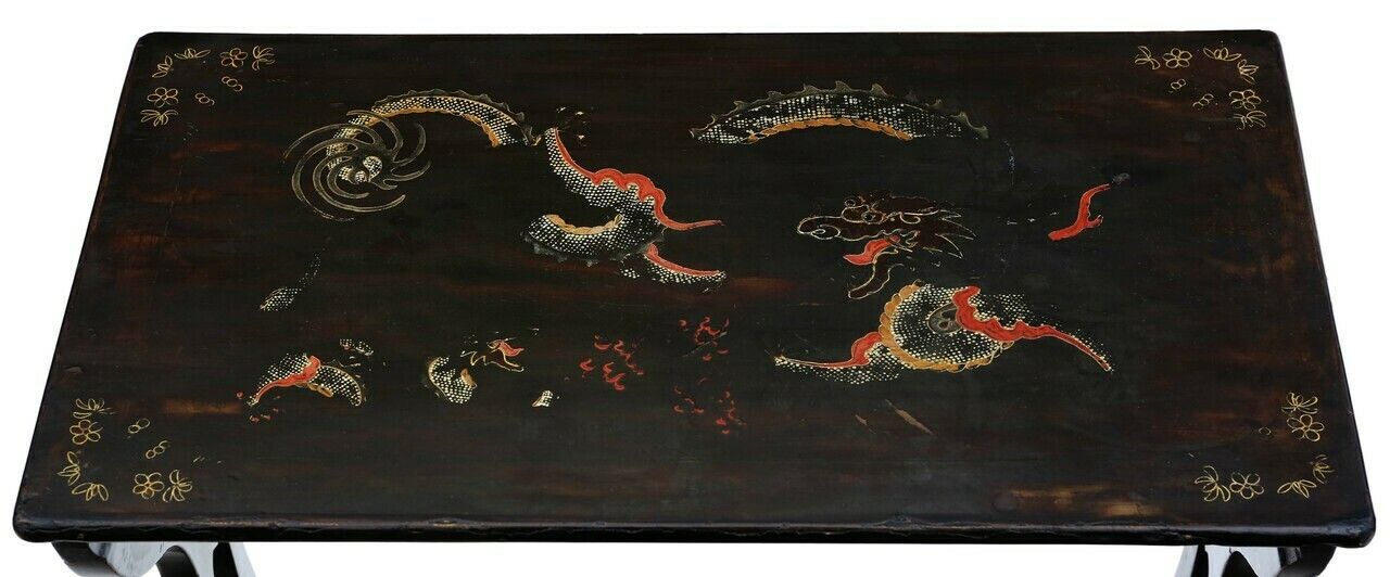 Antique Fine Quality Chinoiserie Decorated Black Lacquer Nest Of 4 19th Century Tables photo vinterior