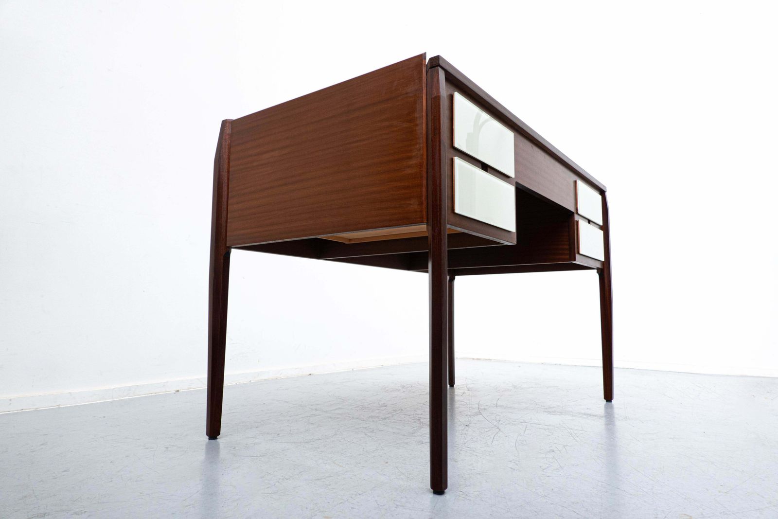 Mid Century Modern Italian Desk, Wood And Glass, 1950s photo vinterior