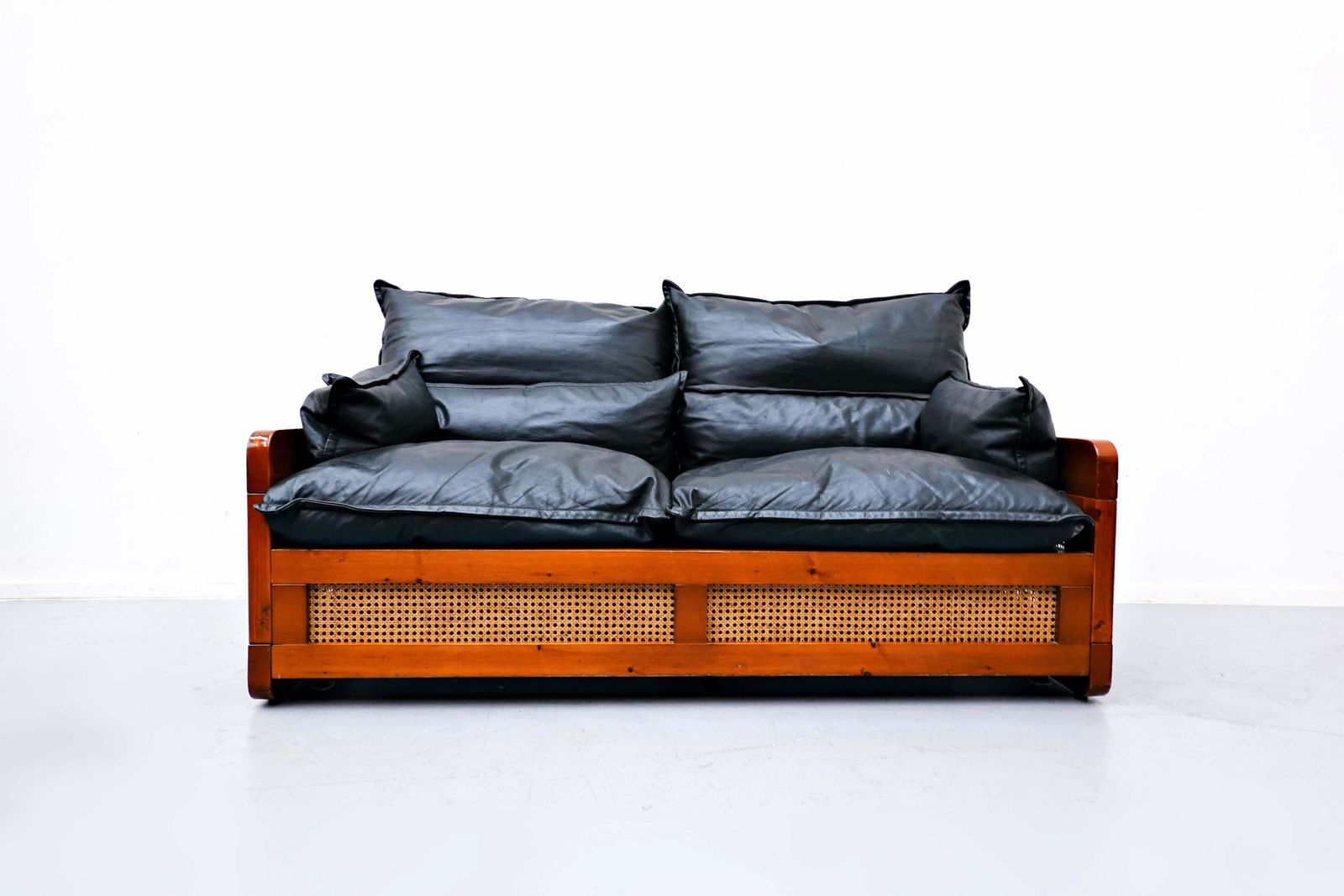 Italian Mid Century Modern Black Leather Lounge Set, 1970s photo 7642.0