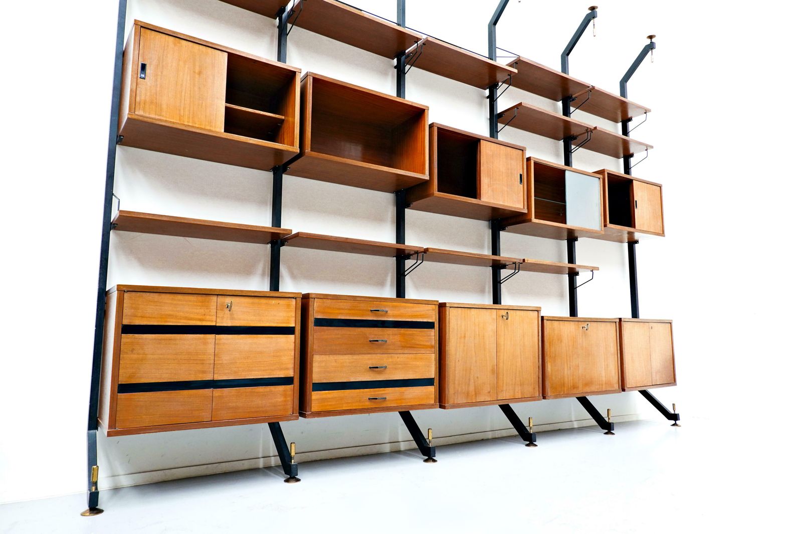 Furniture Mid Century Modern Italian Teak Wall Unit By Ico Parisi, 1960s photo
