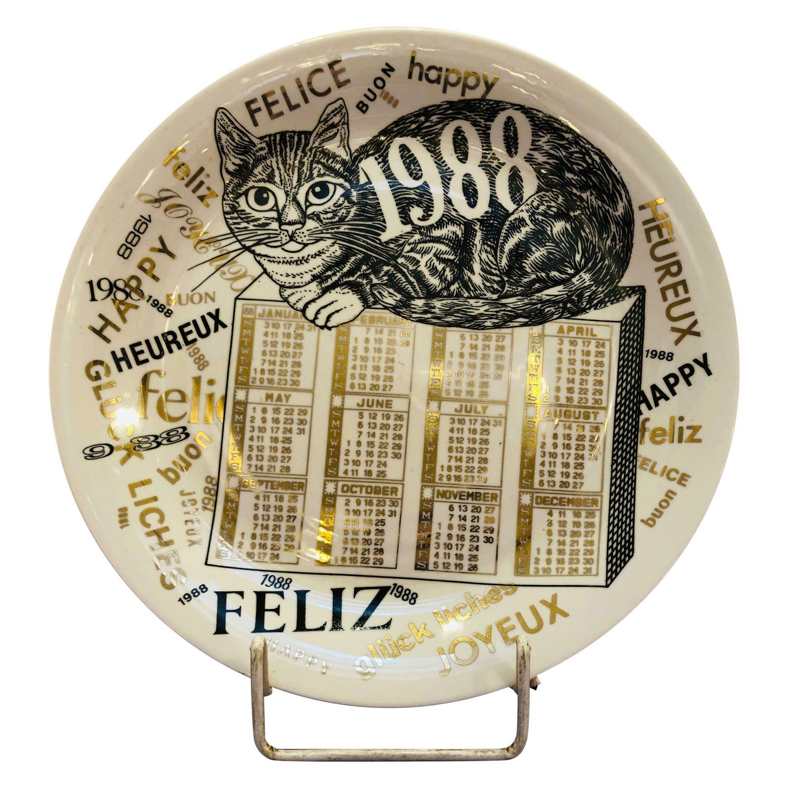 Piero Fornasetti Calendar Porcelain Plate For The Year 1988