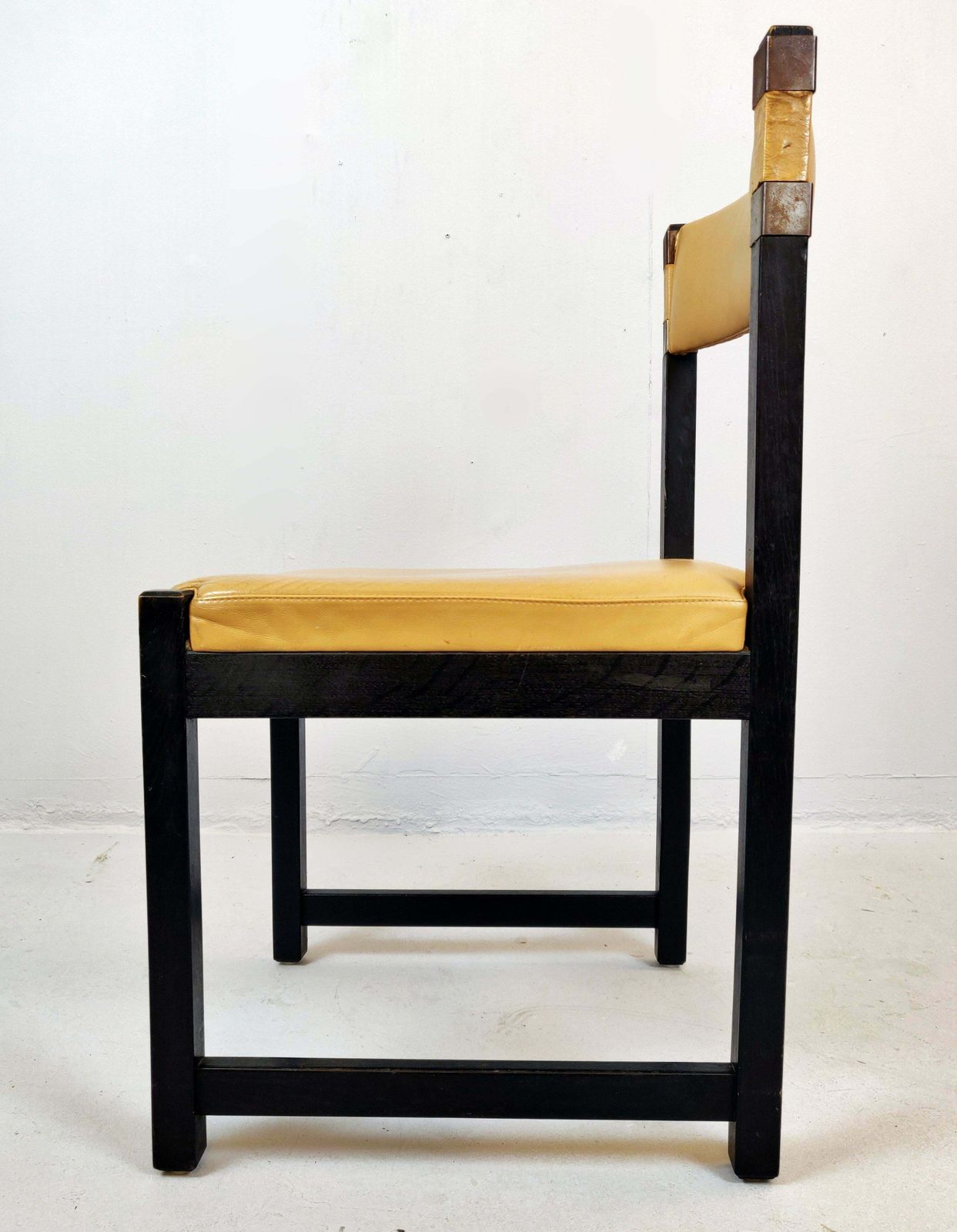 Set Of Six Chairs, Wood And Leather, Circa 1970 photo furniture