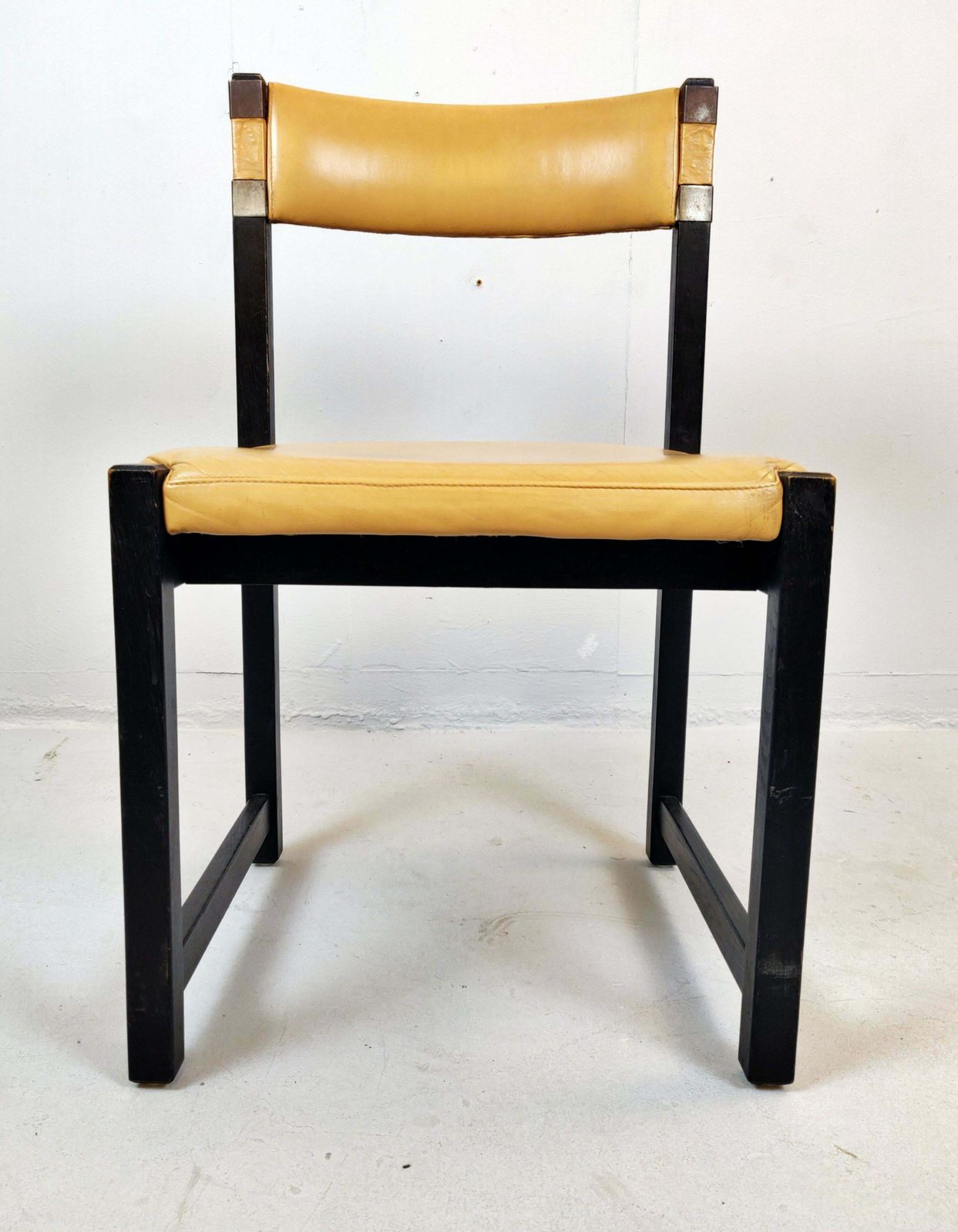 photo for sale Set Of Six Chairs, Wood And Leather, Circa 1970
