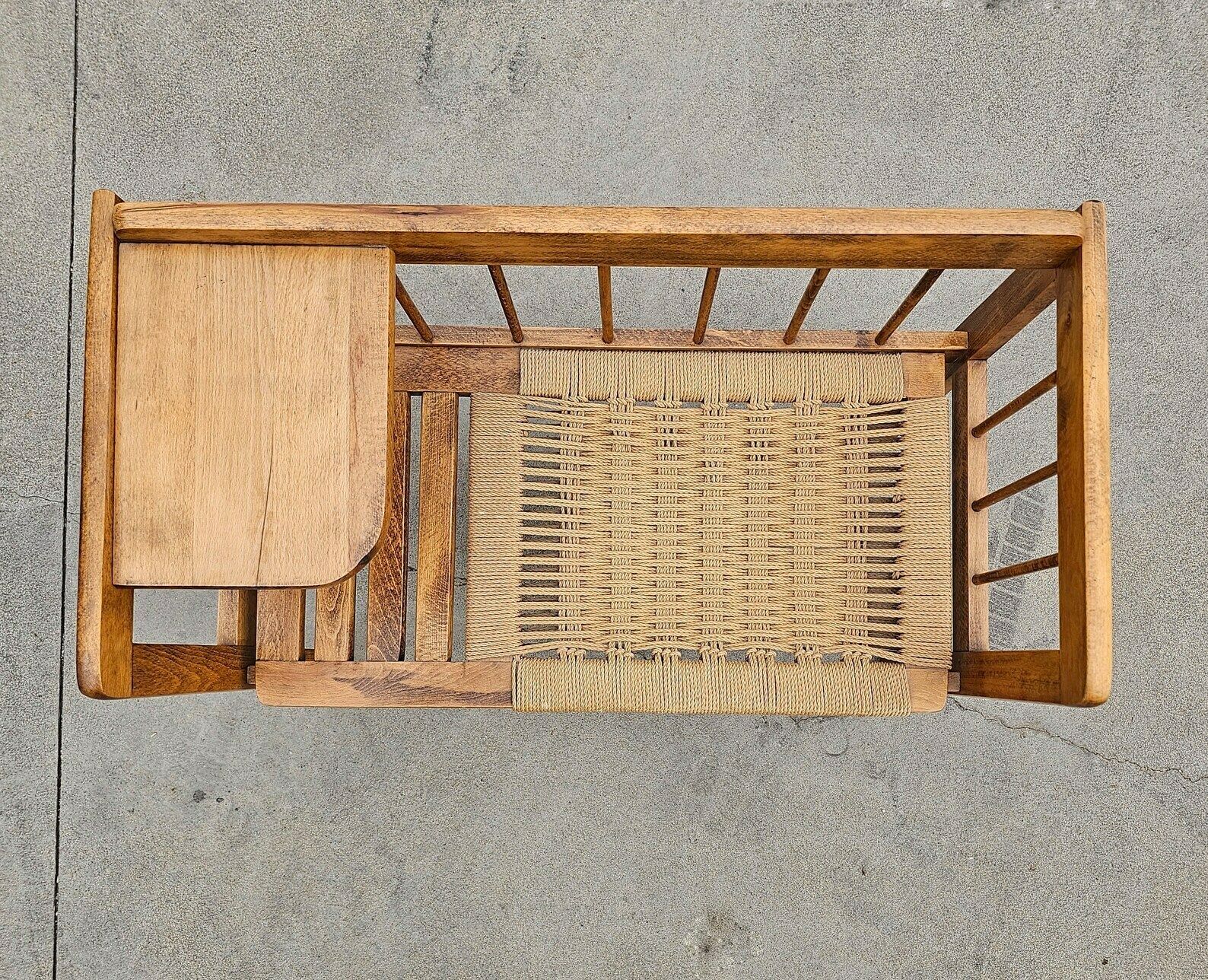 Mid Century Modern Telephone Bench With Danish Paper Cord Seat In Style Of Hans J. Wegner // Gossip Bench // Made In Yugoslavia In 1960s photo Furniture