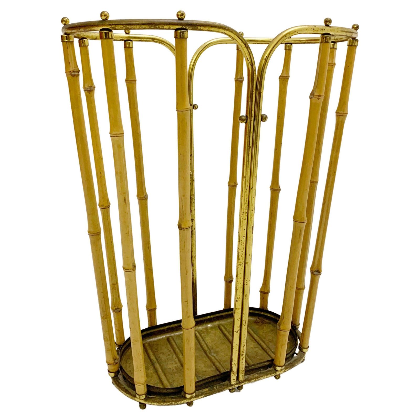Mid Century Brass And Bamboo Umbrella Holder, Austria 1950s photo vinterior