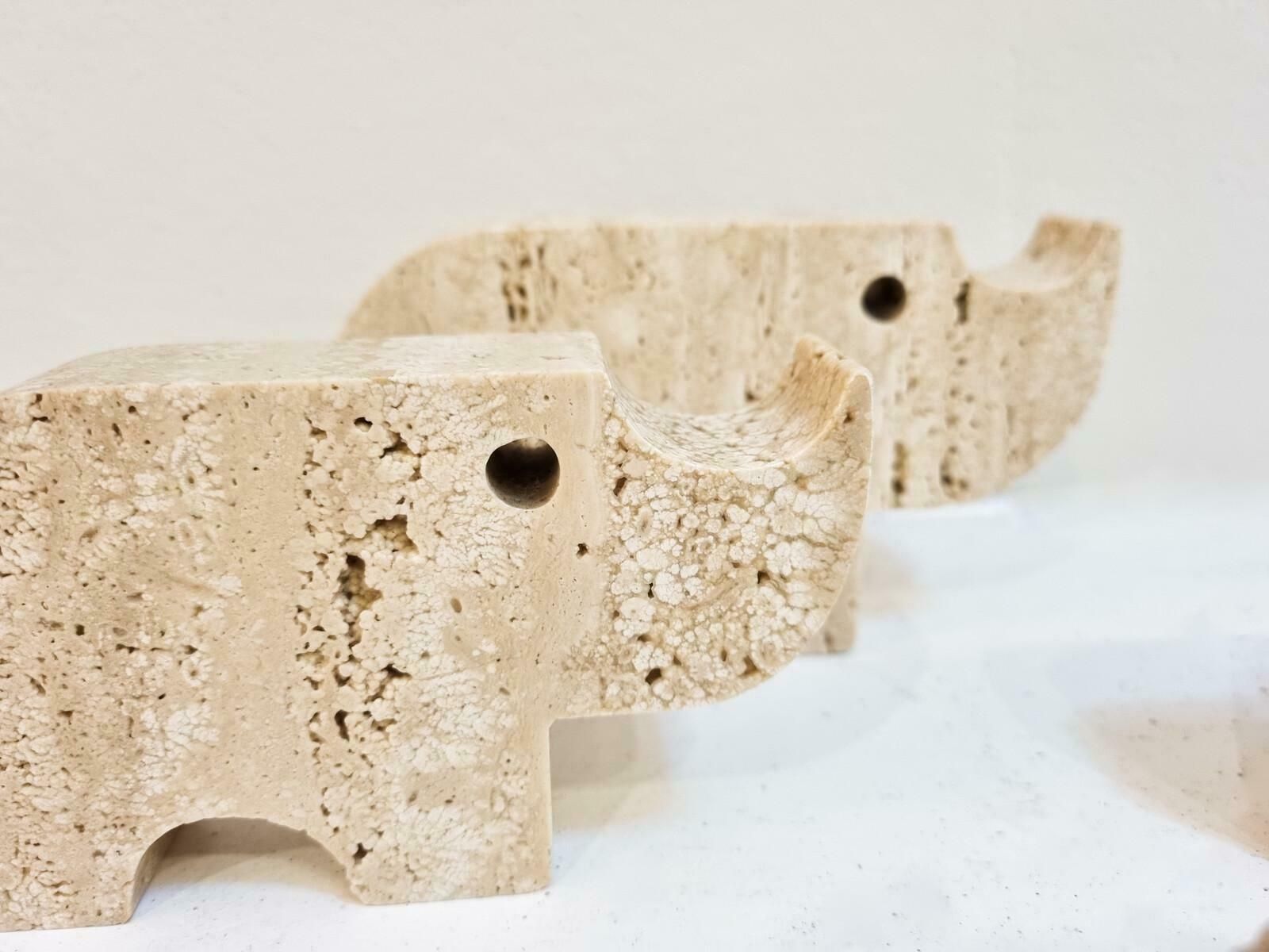 Italian Brutalist Travertine Rhinoceros Sculptures By Fratelli Mannelli, Italy, photo Art