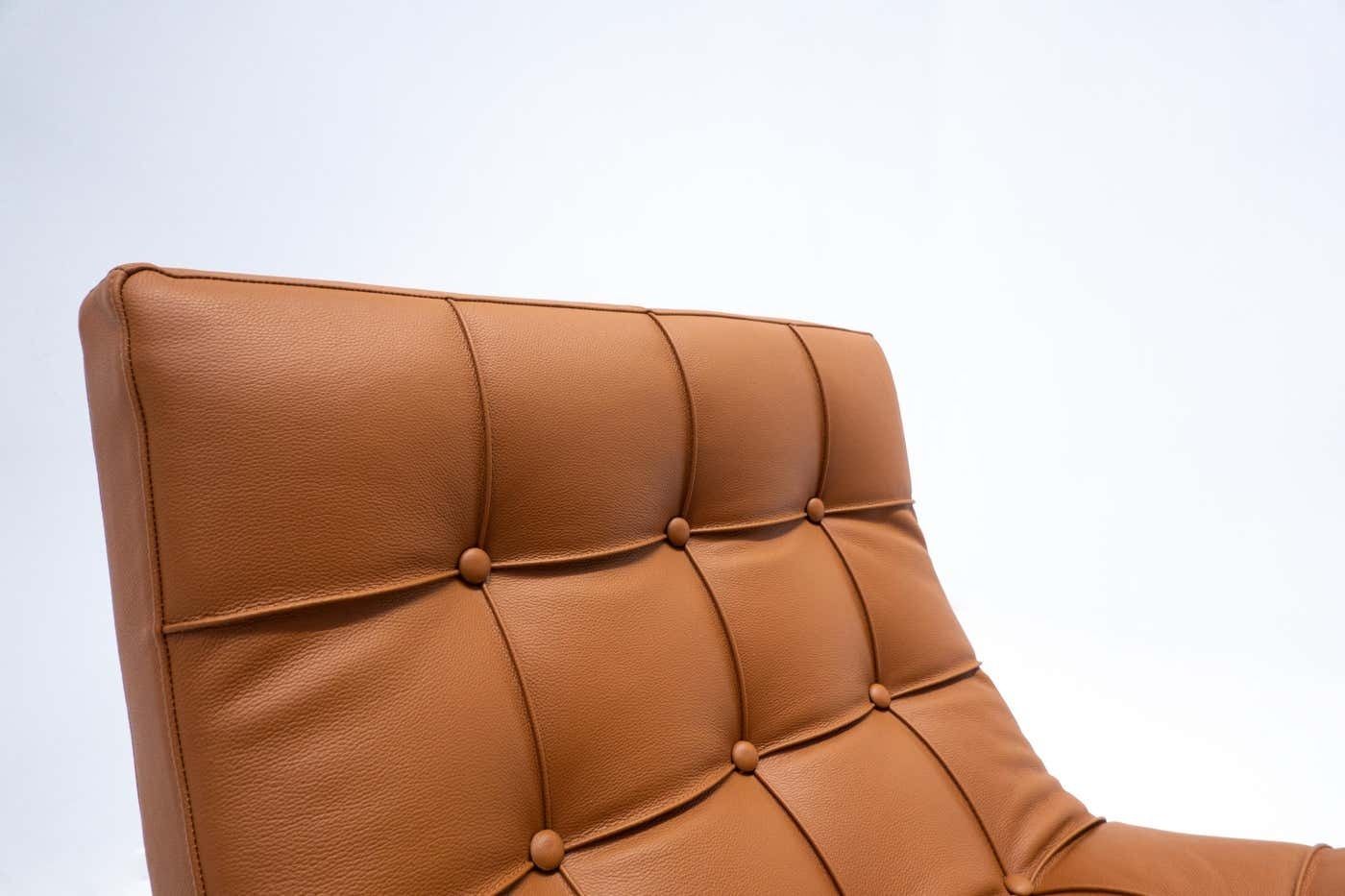 Mid Century Modern Pair Of Italian Armchairs, Cognac Leather, 1970s photo vinterior