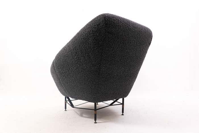 Mid Century Modern Italian Armchair, 1950s  Black Bouclette Fabric photo buy