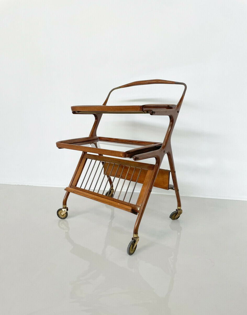 Mid Century Modern Walnut And Brass Trolley By Cesare Lacca For Cassina, 1950s photo furniture