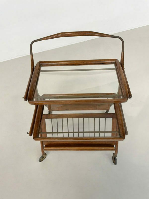 photo furniture Mid Century Modern Walnut And Brass Trolley By Cesare Lacca For Cassina, 1950s