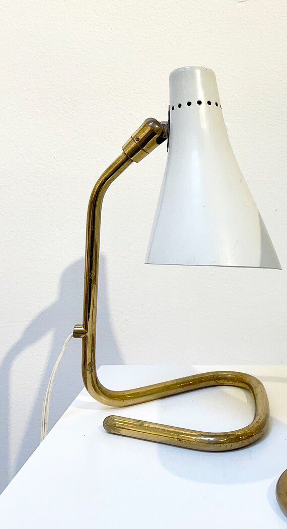 Mid Century White Brass And Metal Modular Table Lamp By Guiseppe Ostuni – Italy 1950s photo Lighting