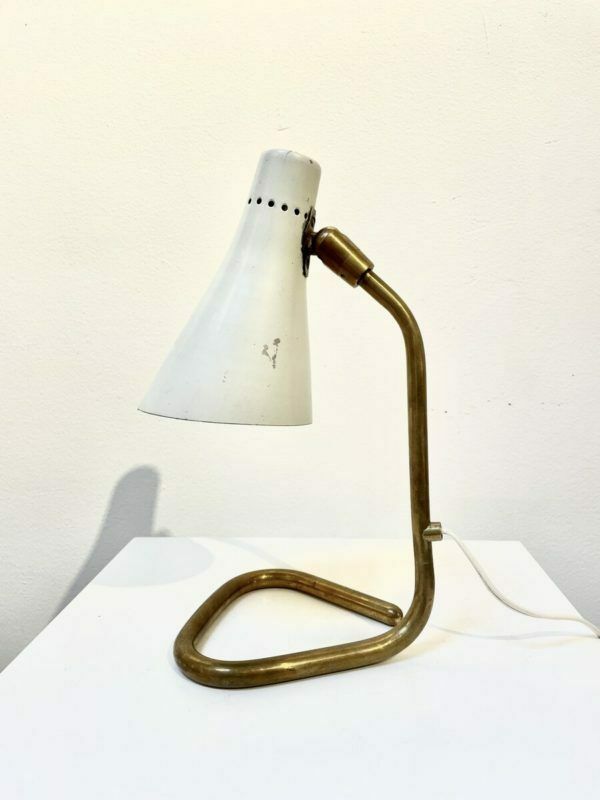 Mid Century White Brass And Metal Modular Table Lamp By Guiseppe Ostuni – Italy 1950s photo vinterior