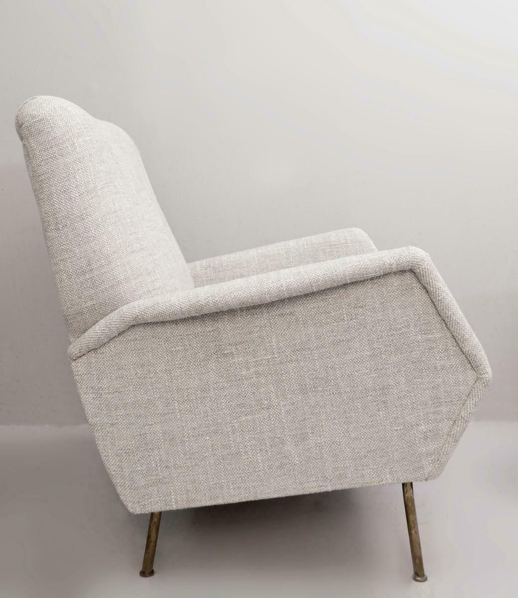 Gio Ponti Rare Model 803 Version With Brass Feet Armchairs, New Light Grey Marl photo vinterior