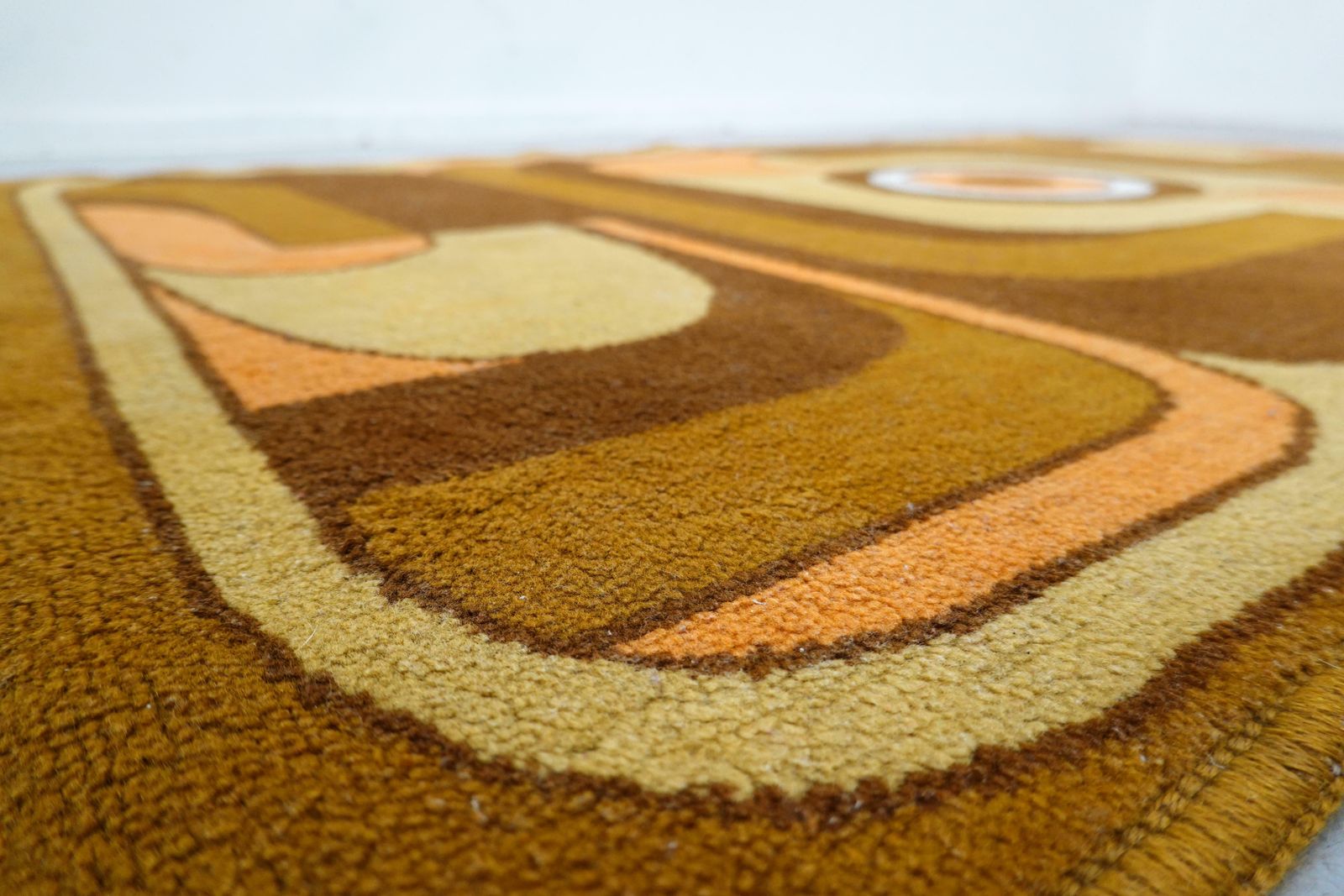Abstract Orange, Yellow And Brown Wool Carpet, 1970s photo vinterior