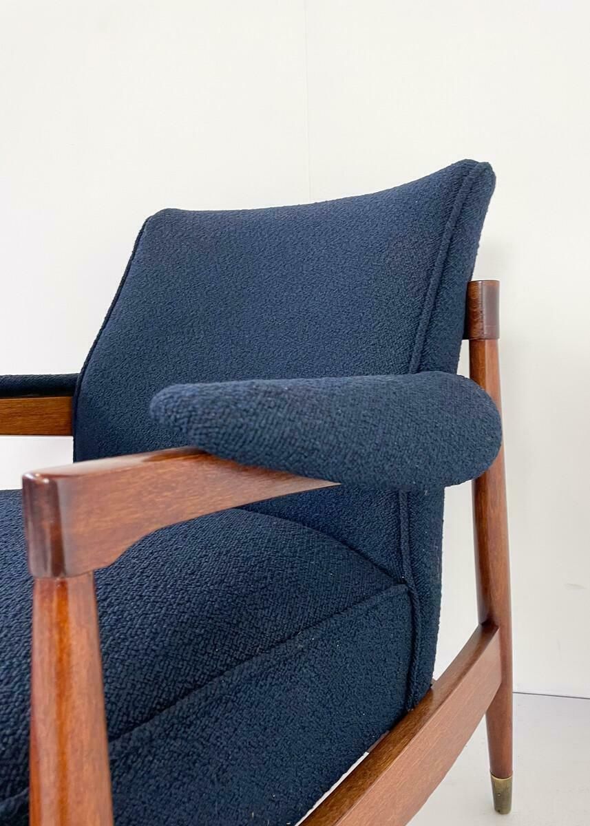 Mid Century Modern Pair Of Armchairs, Wood And Blue Boucle Fabric, Italy, 1960s photo 5094.0