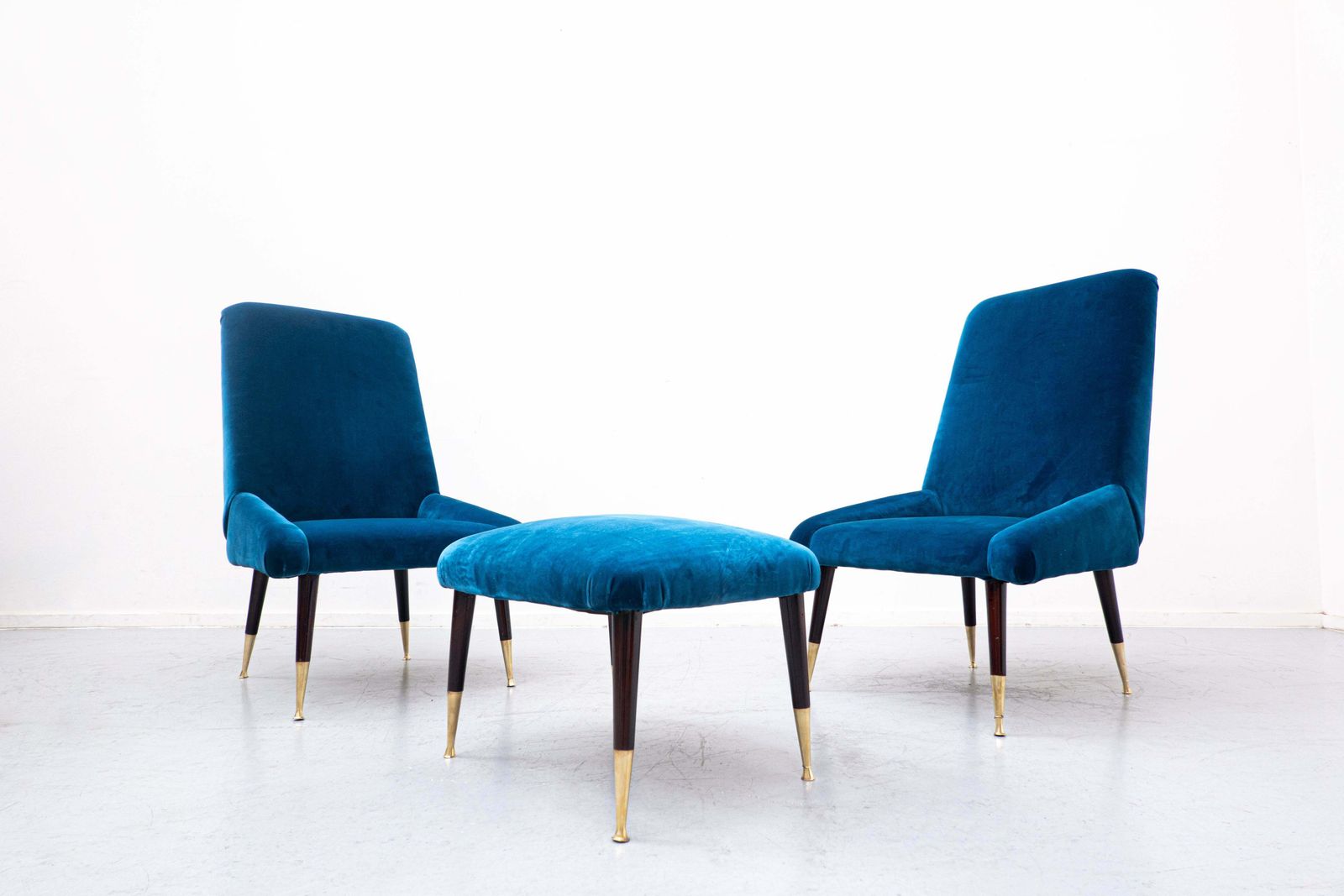 Mid Century Modern Italian Seating Set, Blue Velvet, 1950s photo furniture