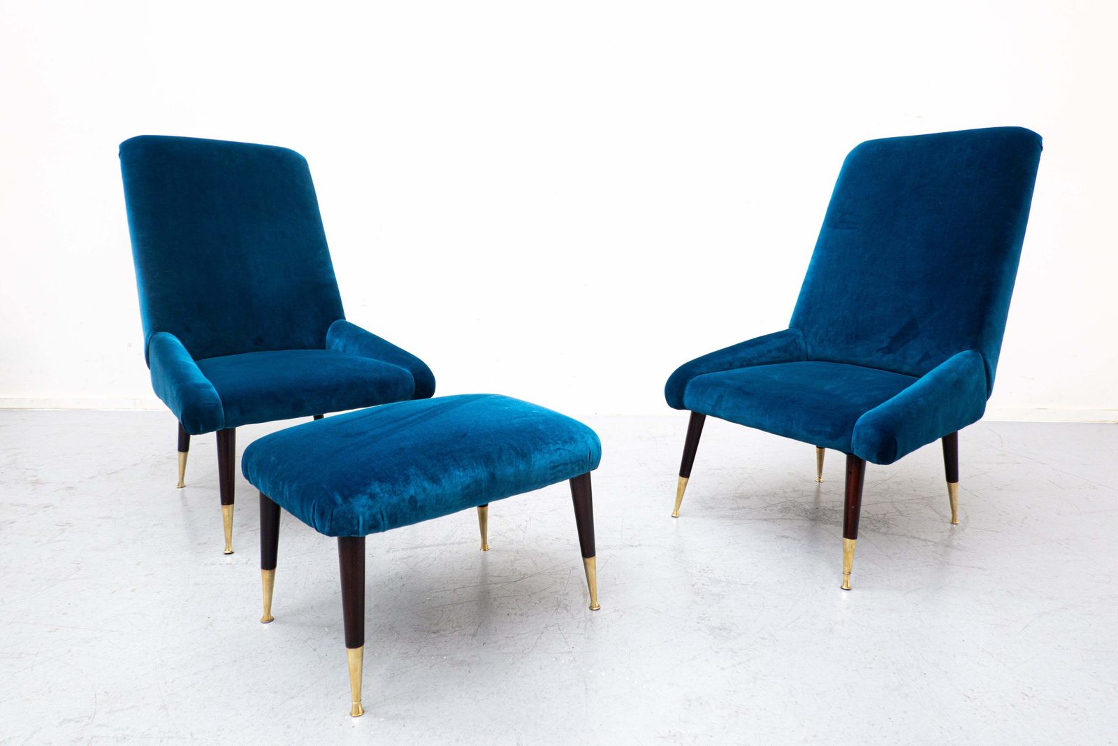 Mid Century Modern Italian Seating Set, Blue Velvet, 1950s photo for sale