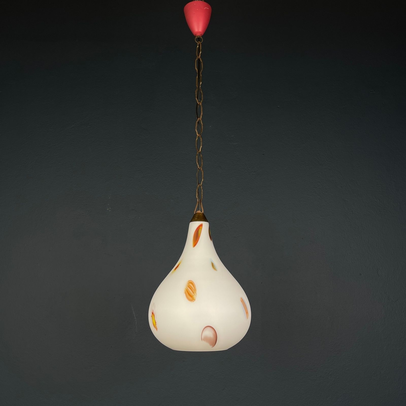 Mid Century Multicolor Opaline Murano Glass Pendant Lamp By Stilnovo Italy 1950s photo for sale