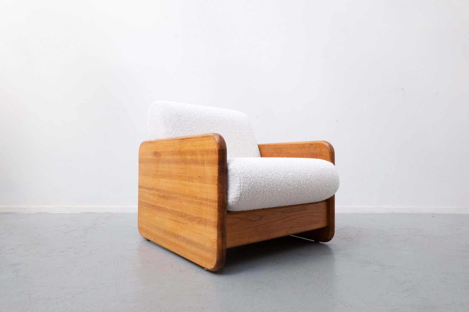 photo vinterior Mid Century Modern Italian Lounge Set, White Boucle And Oak, 1960s