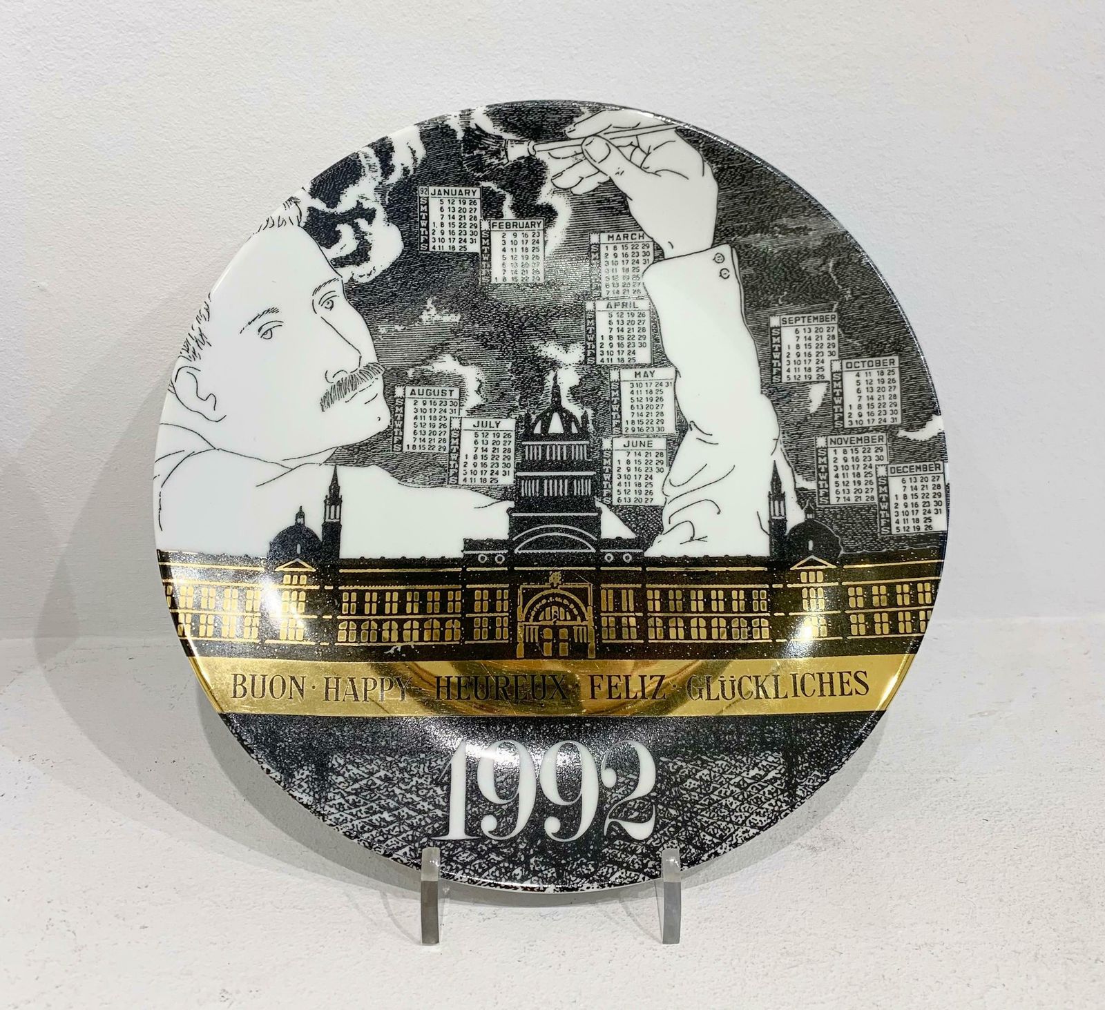Piero Fornasetti Calendar Porcelain Plate For The Year 1992 photo for sale