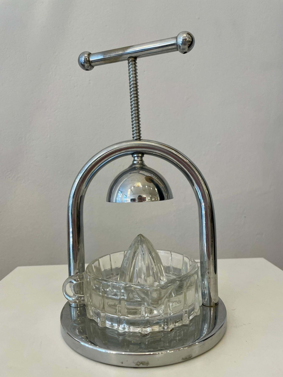 Metal And Glass Modernist Citrus Squeezer By Jacques Adnet, France, 1930s photo vintage