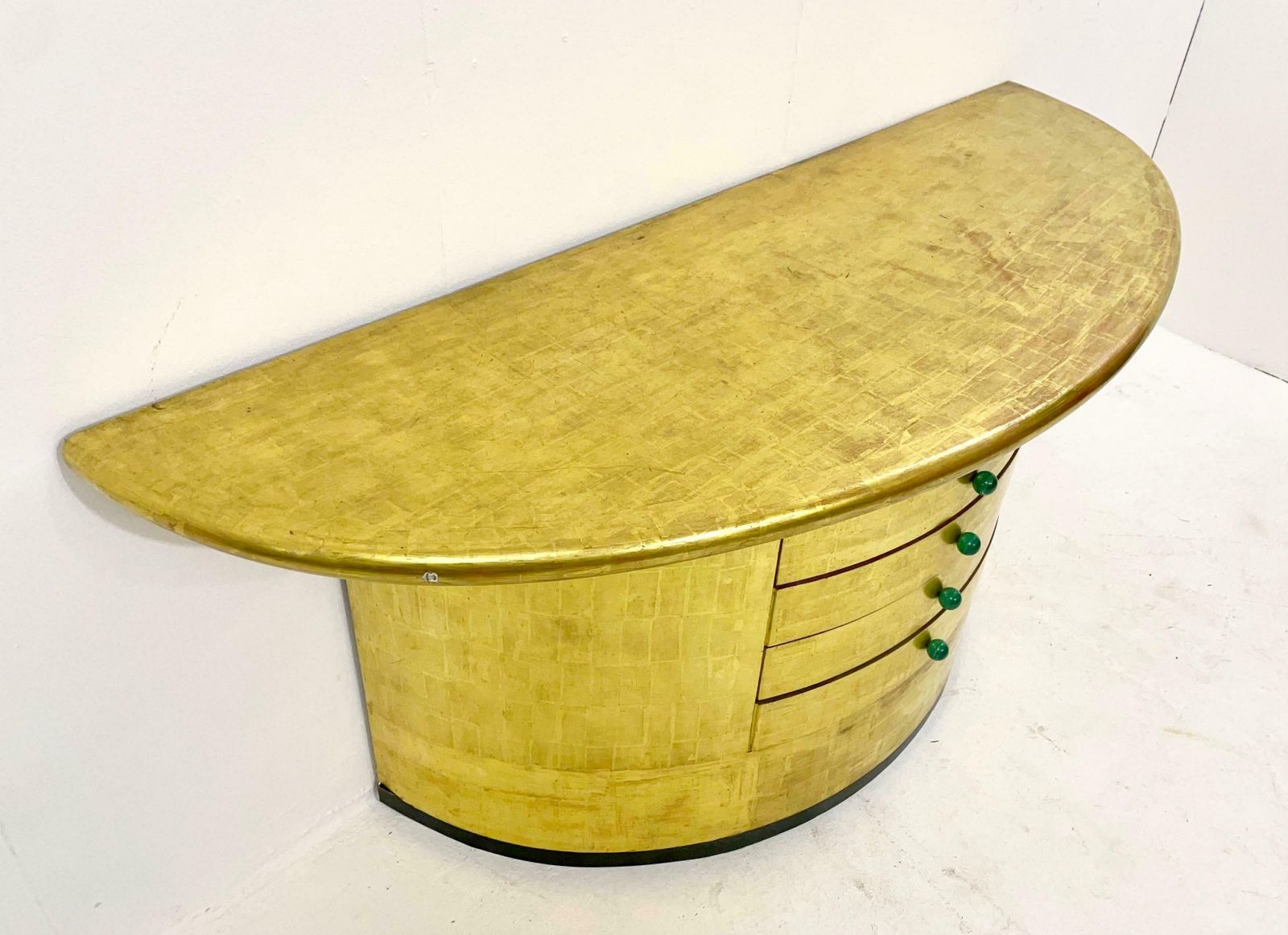 Mid Century Golden Leaves And Malachite Turn Ups Demi Lune Console With Drawers photo Furniture