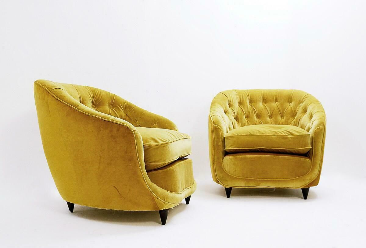 Pair Of Velvet Armchairs In The Style Of Gio Ponti, Italy, 1950s photo furniture