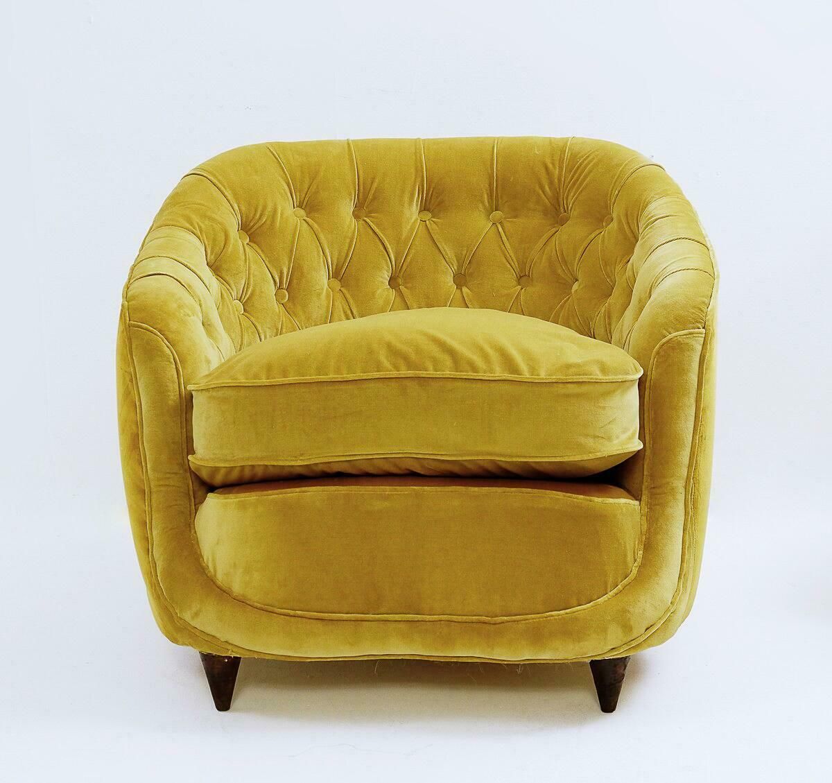 Pair Of Velvet Armchairs In The Style Of Gio Ponti, Italy, 1950s photo vinterior