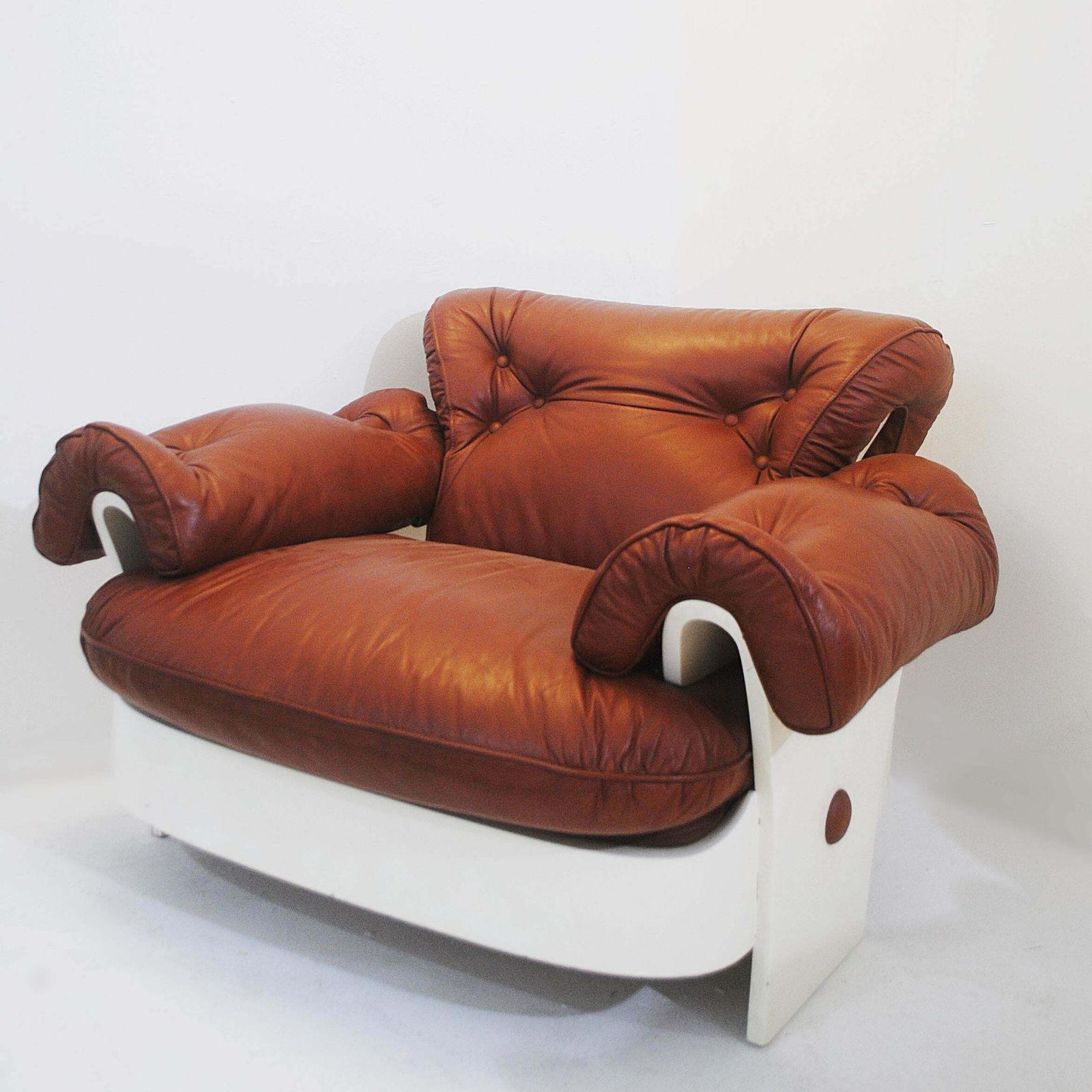 Set Of 3 Armchairs In Leather And Lacquered Wood, Italy, Circa 1980s photo buy