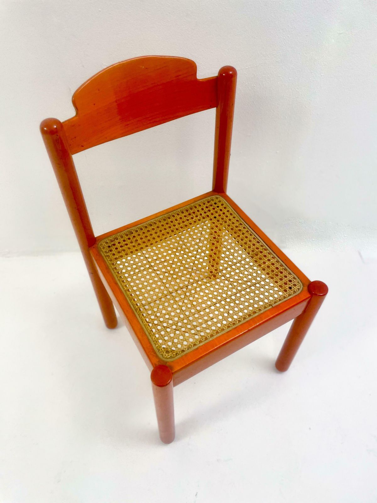 Mid Century Modern Set Of 6 Orange Chairs, Wood, Italy, 1960s photo for sale