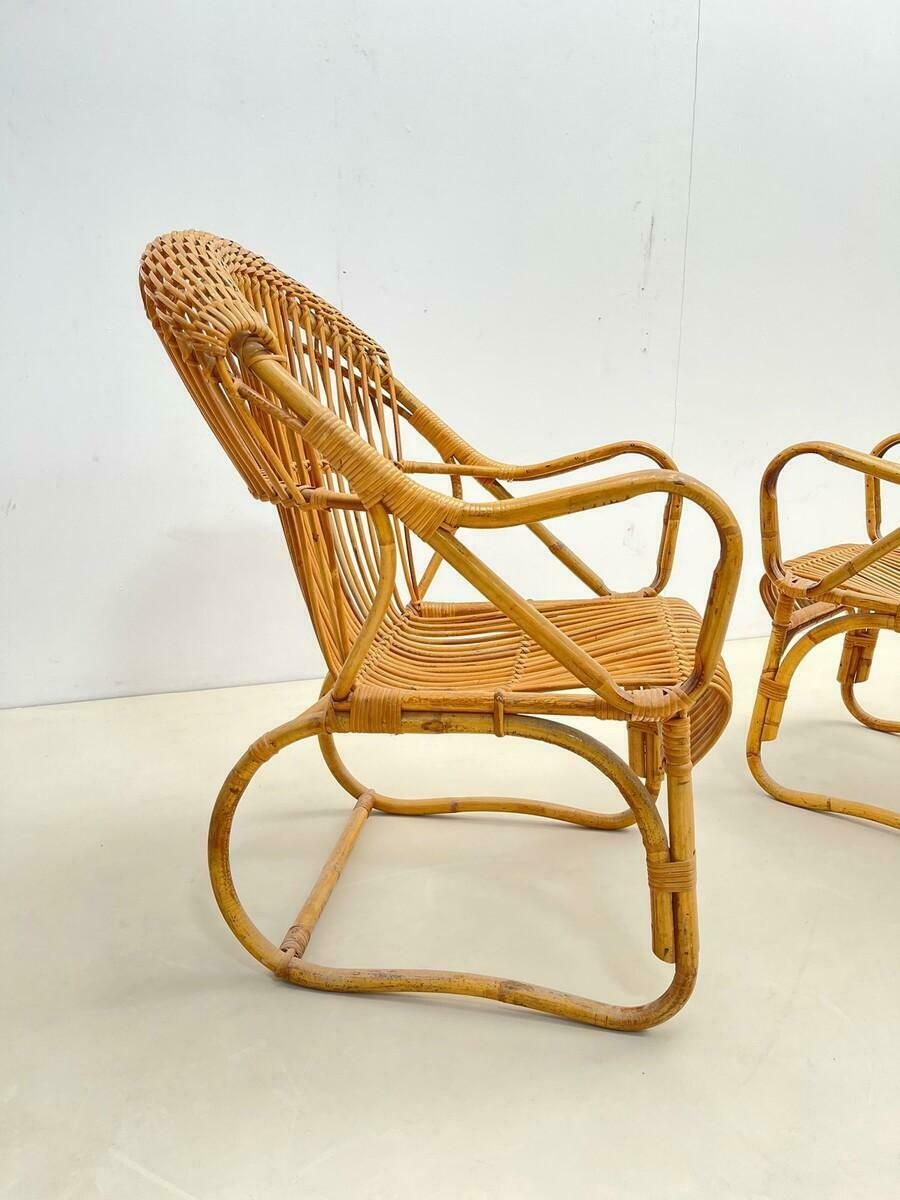 Pair Of Mid Century Modern Rattan Armchairs, Italy, 1960s photo buy